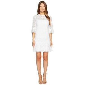 NWT Kate Spade Fresh White Lace Overlay Flounce Hem Shift Dress Size 8